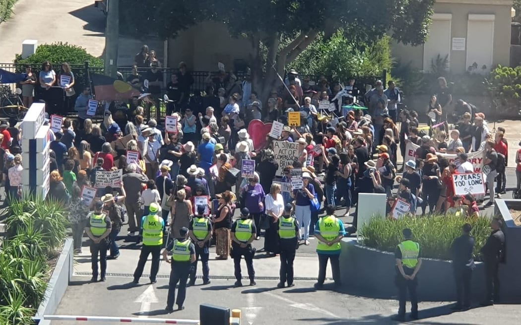 The refugees' view of the protest in Melbourne.
