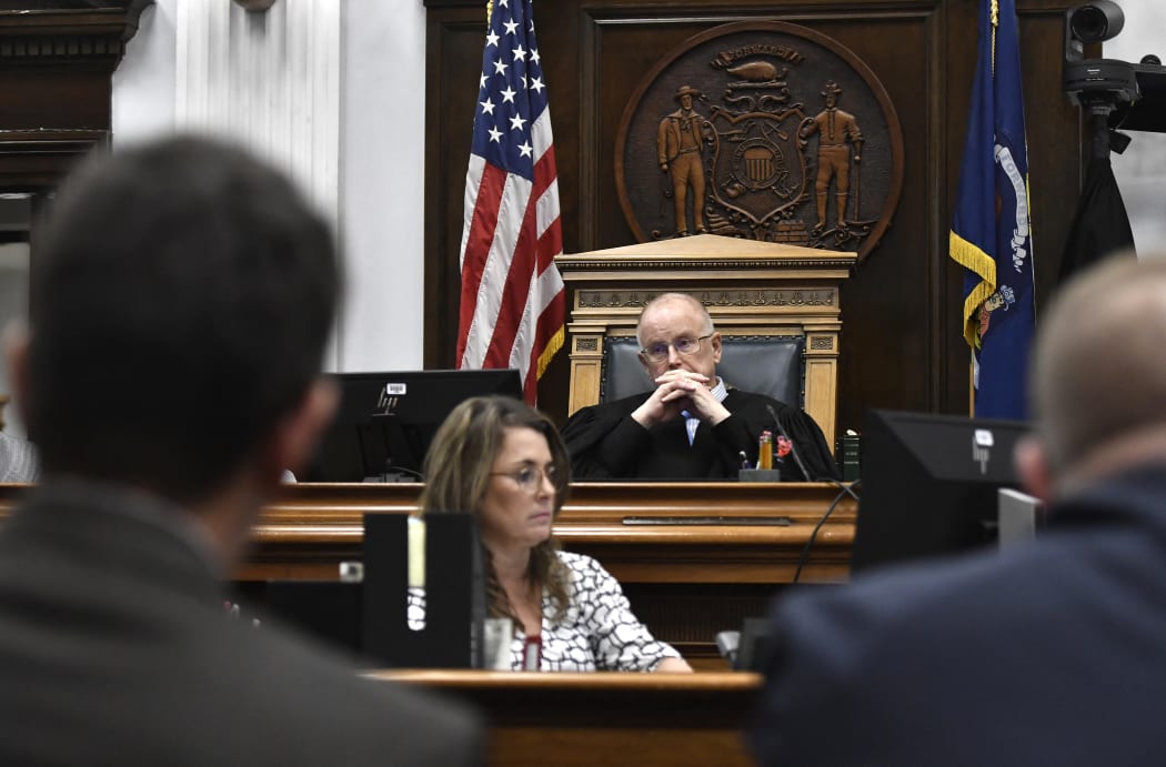 Judge Bruce Schroeder listens as attorneys argue about items that could be considered for a mistrial at the Kenosha County Courthouse on November 17, 2021 in Kenosha, Wisconsin.