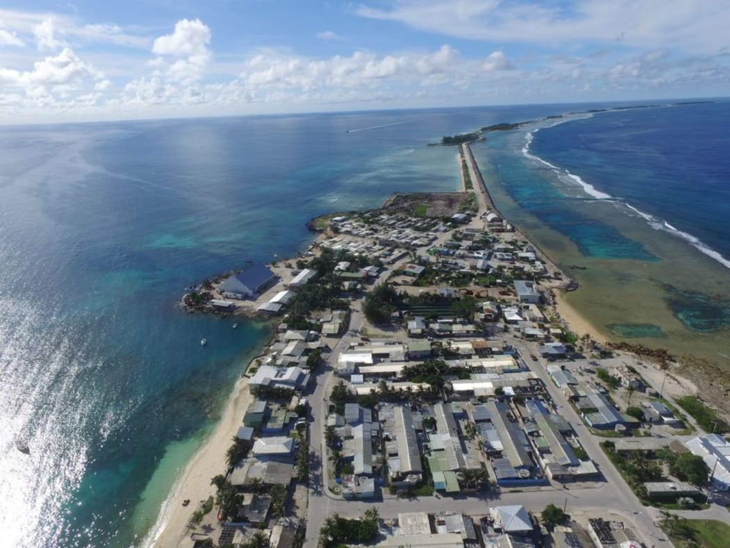 An aerial view of Ebeye Island, home to 12,000 people living on 80 acres of land.