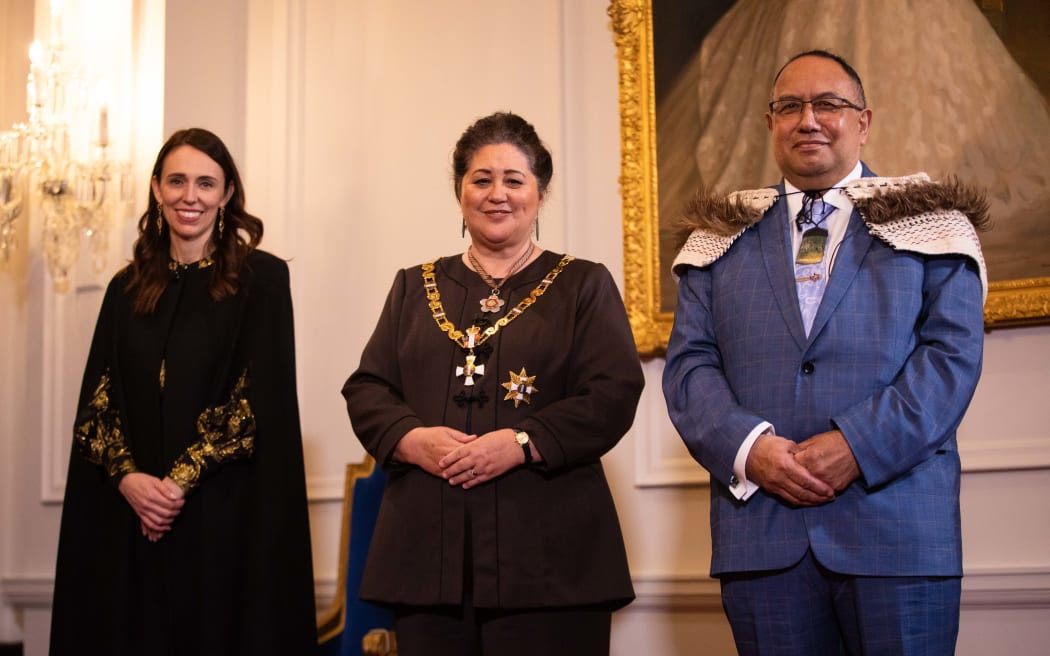 Speaker of the House Adrian Rurawhe being sworn in to his new role by The Rt Hon Dame Cindy Kiro