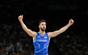 Israel's Artem Dolgopyat reacts after competing in the artistic gymnastics men's floor exercise final during the Paris 2024 Olympic Games.