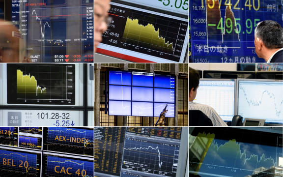 Monitors display exchange rates in Paris, Tokyo, Sydney and Amsterdam after Britain's vote to break out of the EU.