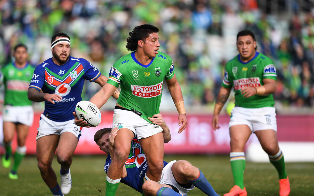 Joseph Tapine in action for the Canberra Raiders against the New Zealand Warriors., 7 July, 2023