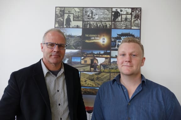 Toitū Otago settlers museum curator Sean Brosnahan (left), who presented the film, and exhibition developer William McKee, the film's producer.