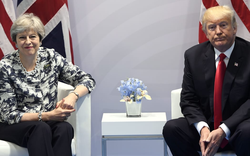 US President Donald Trump and British Prime Minister Theresa May at the G20 summit in Germany last year.