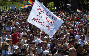 People celebrate the result of the same-sex marriage vote in Australia.