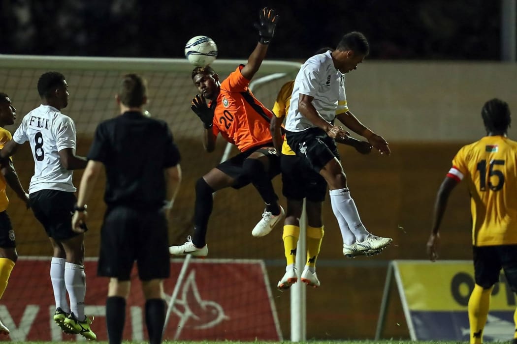Vanuatu keeper Joshua Willie kept busy against Fiji.