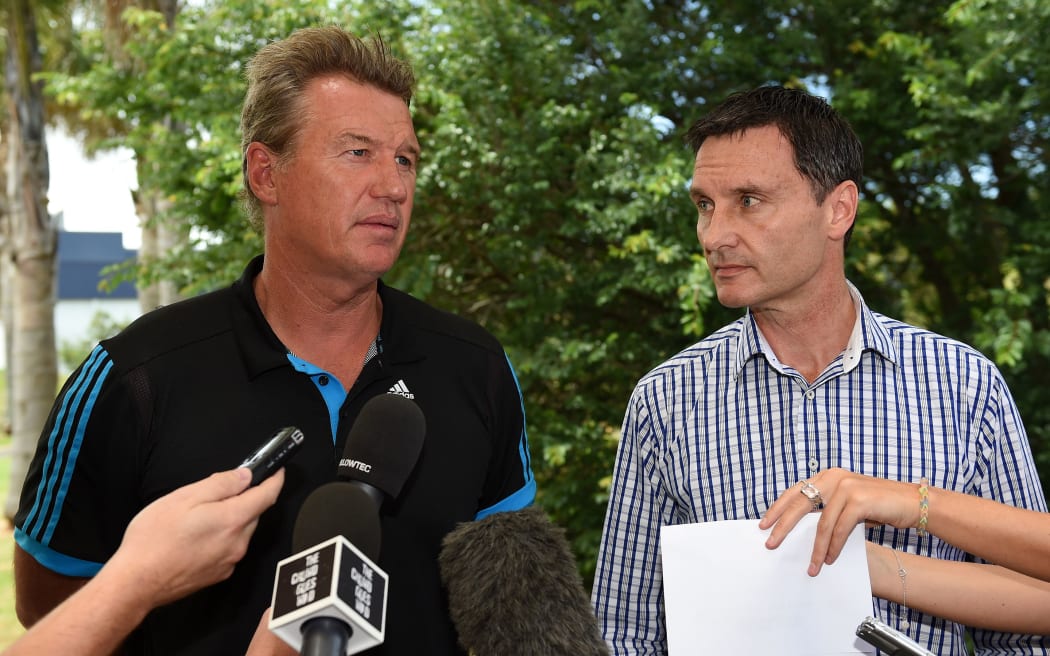 Sir John Kirwan and Michael Redman front media before the 2015 Super Rugby season
