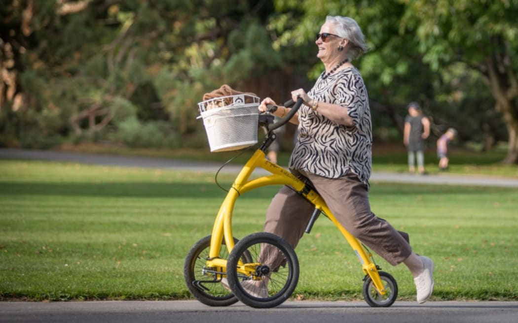 Karen Brill on her walking bike