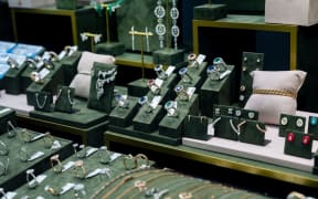 A window display in a jewelry shop in the Diamond Quarter in Antwerp, Belgium.