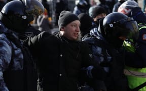 Security forces take anti-war protesters into custody in Moscow, Russia on 6 March 2022.