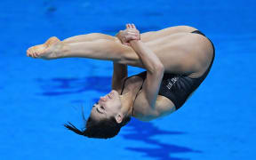 BUDAPEST, HUNGARY - JULY 14: Shaye Boddington of New Zealand  competes during the Womens 1M Springboard Diving, preliminary round on day one of the Budapest 2017 FINA World Championships on July 14, 2017 in Budapest, Hungary.  (Photo by Laurence Griffiths/Getty Images)