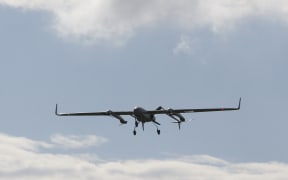 An unmanned aerial vehicle during military exercises at a training ground not far from the city of Rivne, Ukraine, May 26, 2021