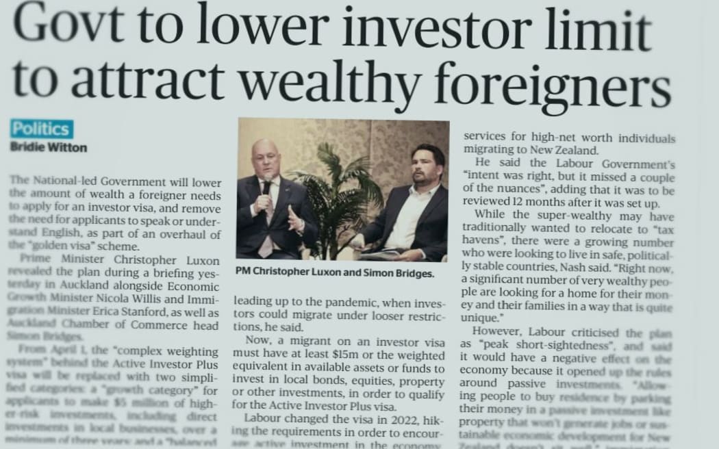 The government succeeded in getting wide media coverage of its plan to lure more rich foreign investors with new visas.