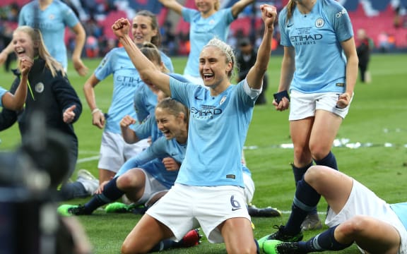 2019 Womens FA Cup Final - Manchester City Women v West Ham United Ladies - Steph Houghton of Man City celebrates.