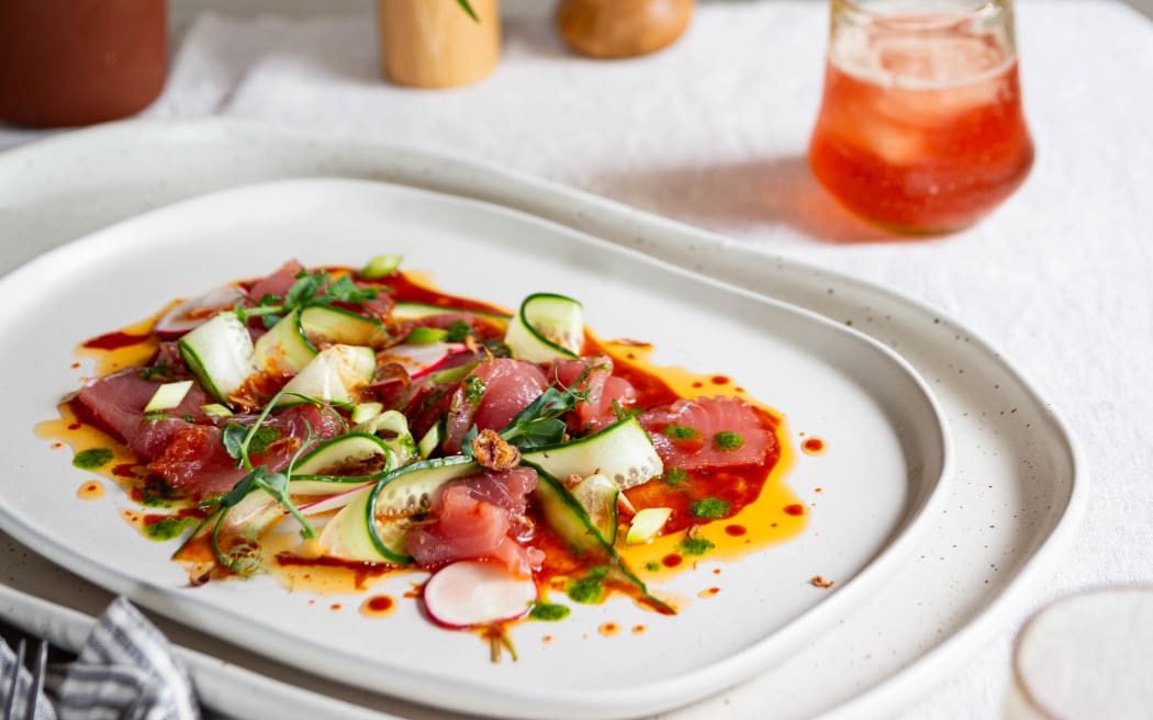Tuna crudo with maple, gochujang, citrus and coriander.