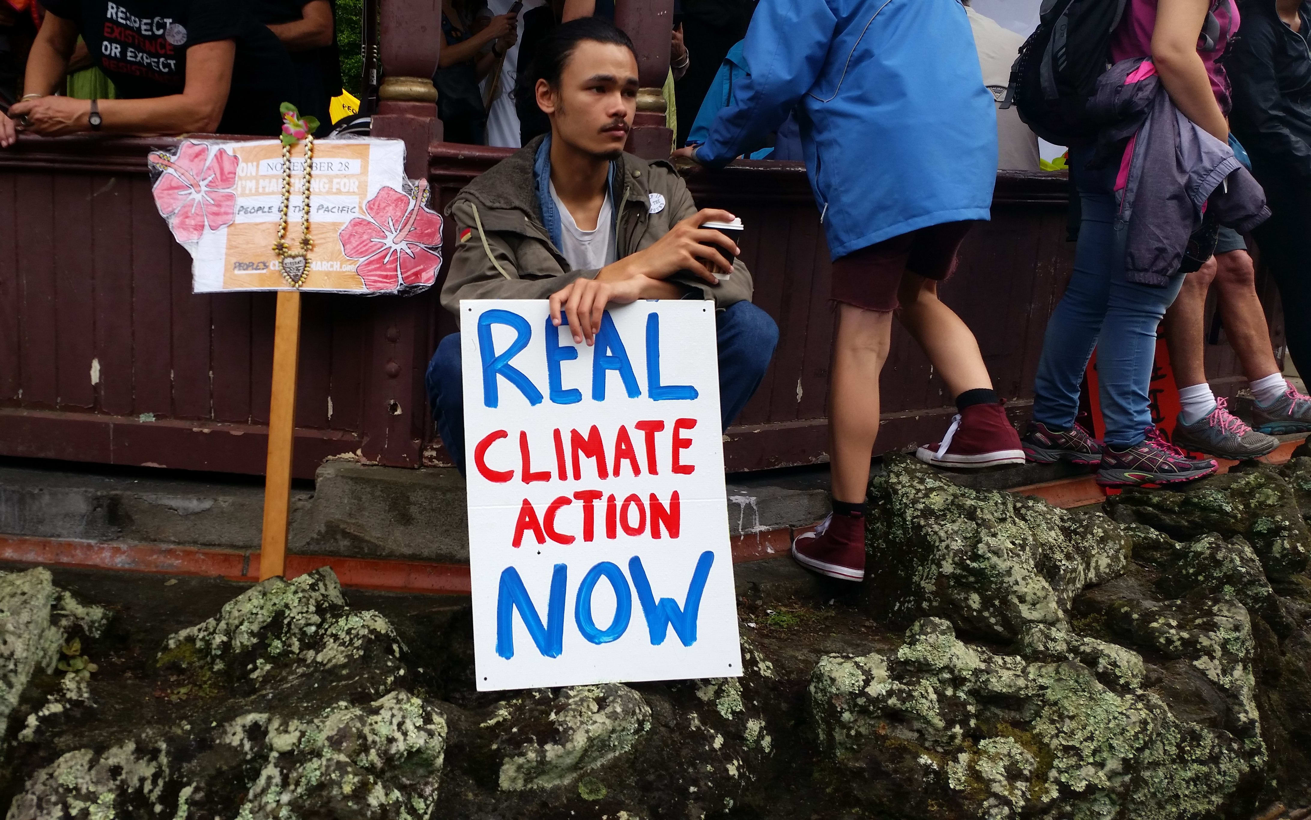 Protestors at a climate march in Auckland