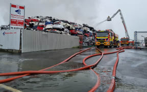 Fire doused at National Steel scrap metal yard in Woolston, Christchurch on 18 August 2022.