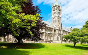 Clocktower of University of Otago Registry Building in Dunedin.