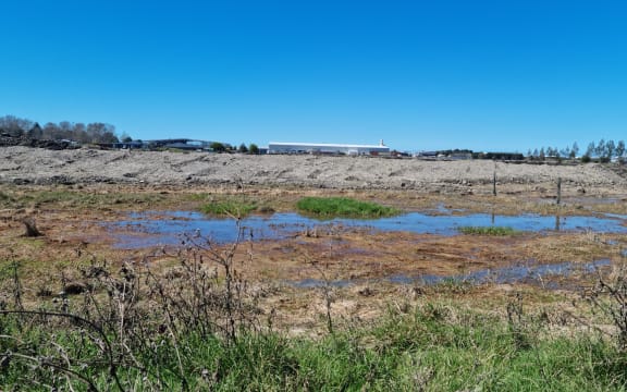 A view of the cordoned off industrial area from McLeod Road, Awatoto, Napier.