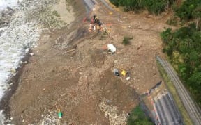 One of the landslips that blocked SH1 around Kaikōura after Cyclone Gita.