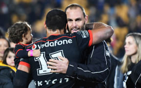 Warriors players Simon Mannering and Adam Blair.