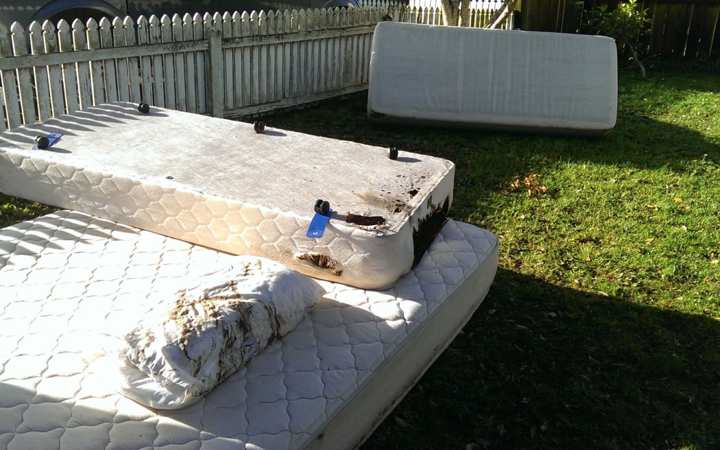 Charred bedding in the aftermath of the lightning hit.