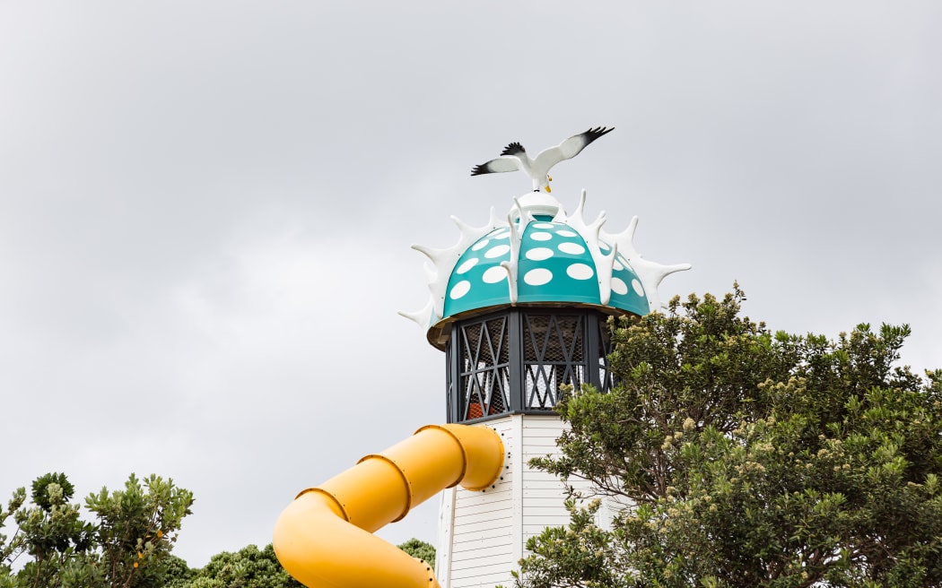 The new slide at the Frank Kitts Park Playground in central Wellington.