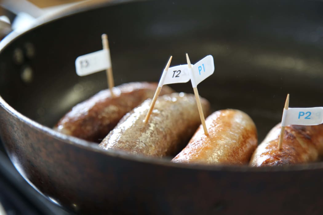 Sausages lined up for judging at the Great New Zealand Sausage Competition
