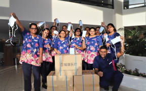 Aruna Prakash (third from left front), and Edmund Hillary Retirement Village workers, who are sending supplies to Covid-19 stricken Fiji.