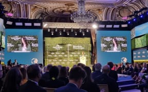 Prime Minister Jacinda Ardern delivers a speech on behalf of Prince William at the climate-focused Earthshot Prize Innovation summit in New York, attended by Hollywood's Matt Damon and billionaire Michael Bloomberg, on the sidelines of the United Nations General Assembly.