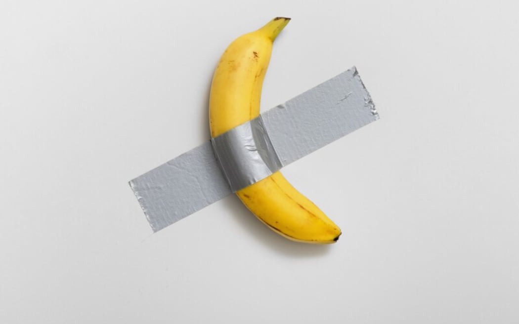 Maurizio Cattelan’s Comedian is comprised of a banana fastened to a wall with duct tape, hung exactly 160 centimeters from the floor.