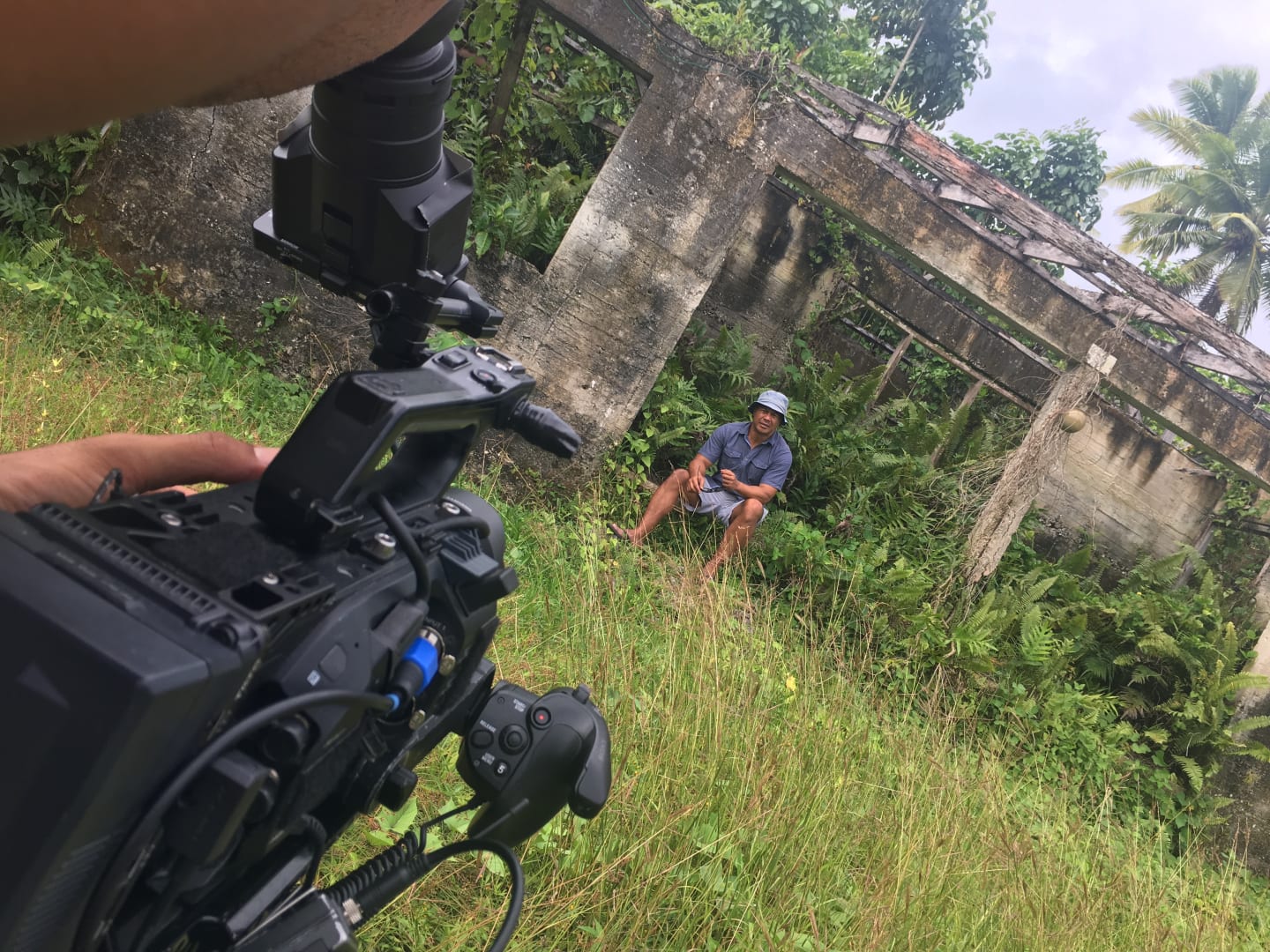 DOP Jack Tarrant, BTS shot of Shimpal Lelisi presenting to camera