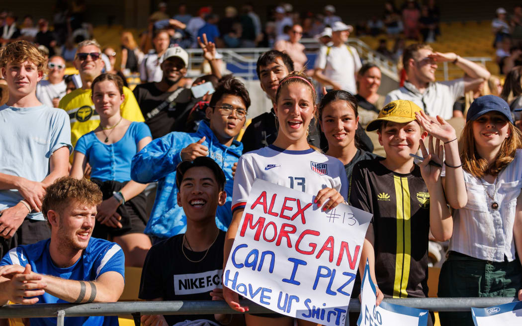 Fans during a women’s international football friendly game between the New Zealand Football Ferns and the U.S. Women’s National Soccer Team, Wellington, 2023.