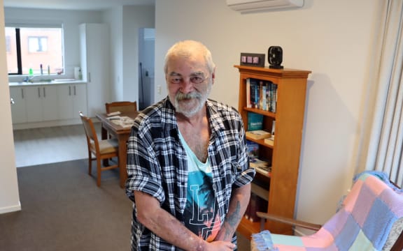 Steven Connelly in his new home at the Katikati elder housing village, a big step up from the leaky caravan he lived in for six years.