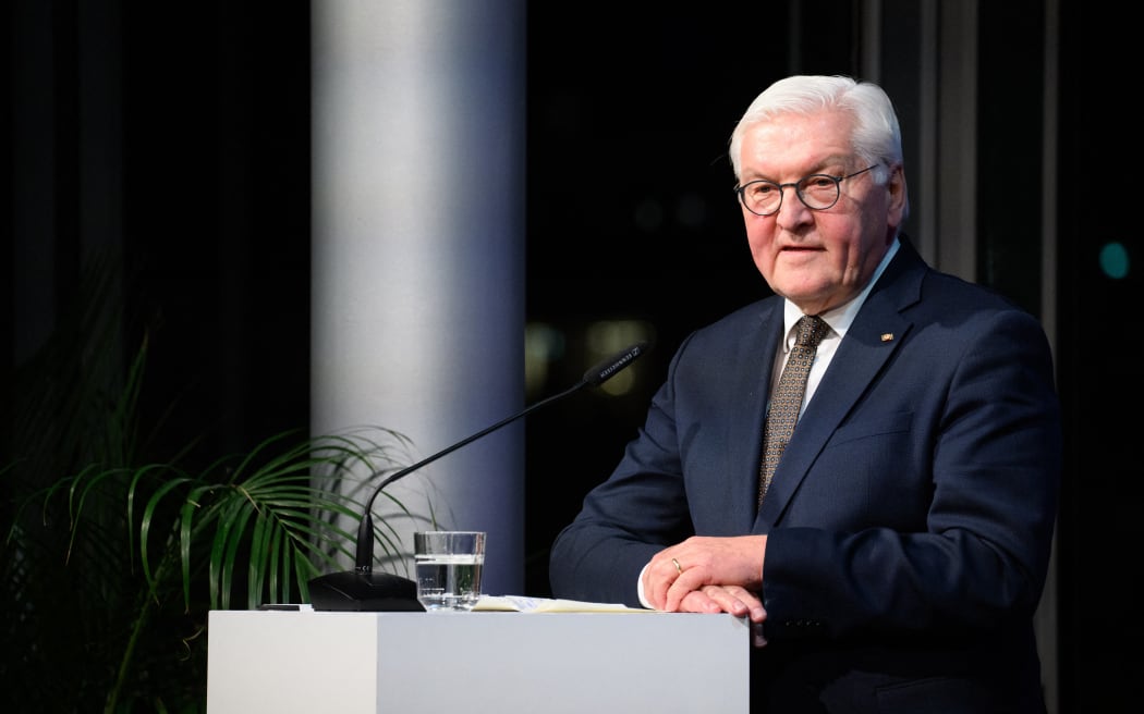 07 January 2026, Berlin: Federal President Frank-Walter Steinmeier speaks at the Körber Foundation symposium entitled "Democracy as a Mission" to mark his 70th birthday at the Akademie der Künste on Pariser Platz. Photo: Bernd von Jutrczenka/dpa (Photo by BERND VON JUTRCZENKA / dpa Picture-Alliance via AFP)