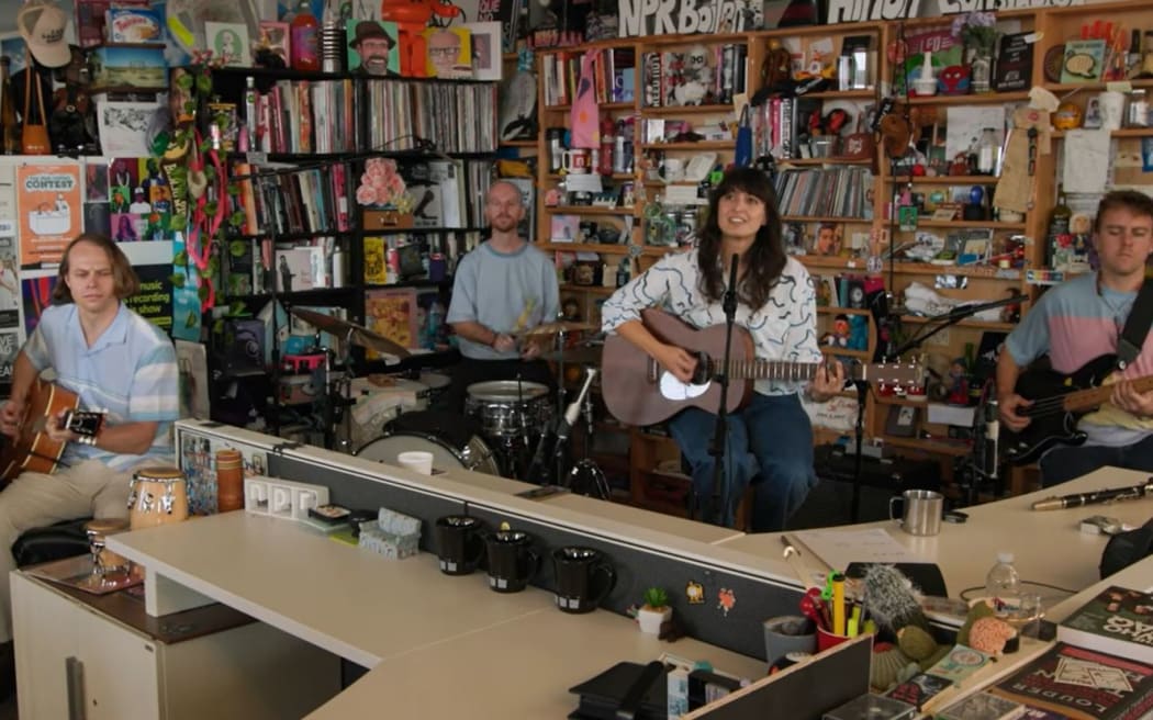 The Beths playing for NPR's Tiny Desk Concert series.