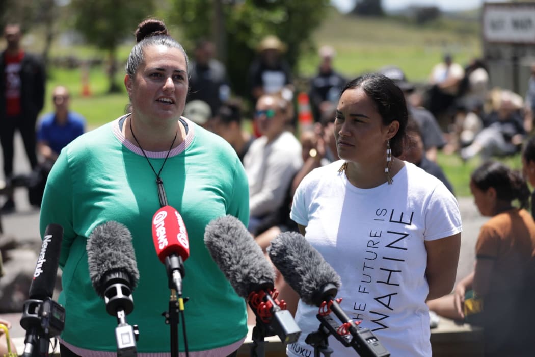 SOUL co-spokespeople Qiane Matata-Sipu  and Pania Newton at Ihumātao.