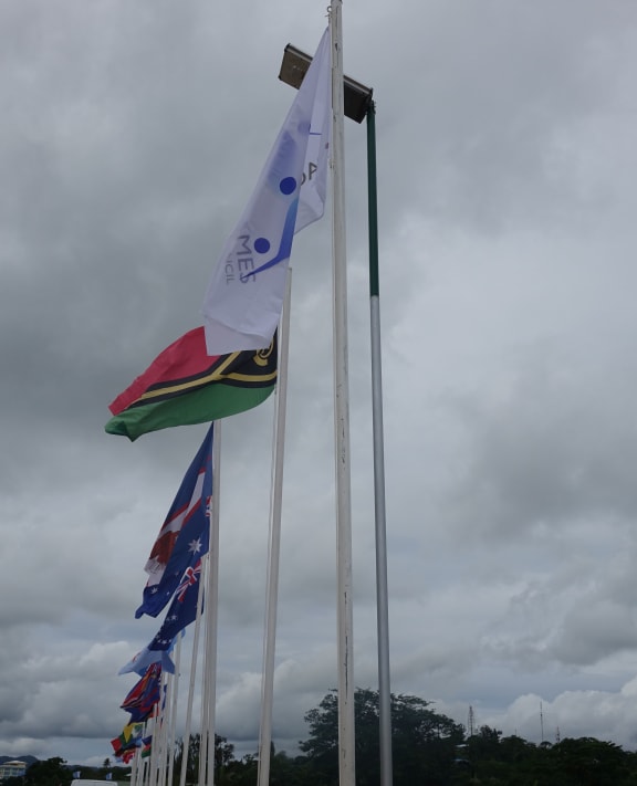 Flags fly at the Mini-Games in Port Vila