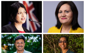 Clockwise from top left: Labour's Priyanca Radhakrishnan, ACT's Parmjeet Parmar, Greens' Neelu Jennings and National's Siva Kilari