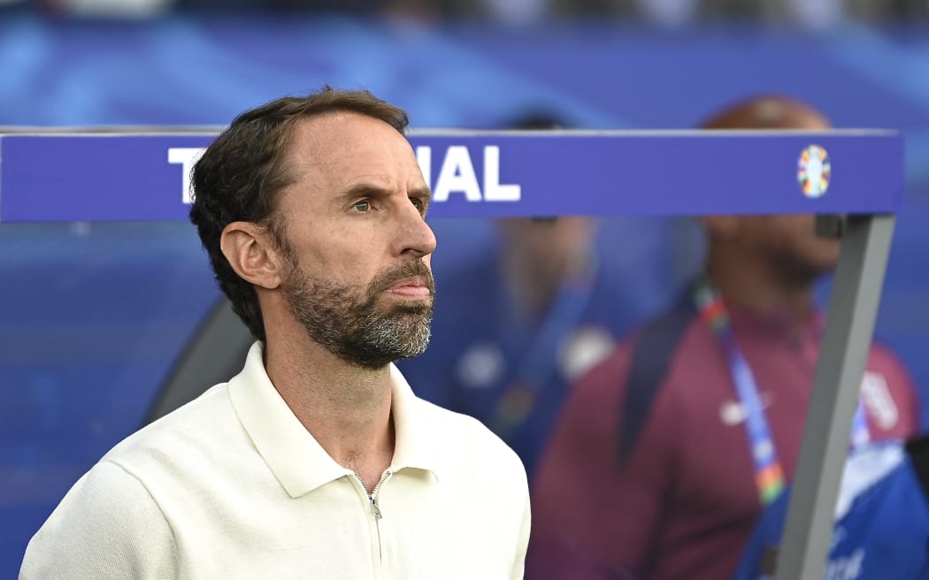 Gareth Southgate England coach reacts during the  UEFA EURO 2024 final match between Spain and England at Olympiastadion on July 14, 2024 in Berlin, Germany.