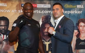 Dillian Whyte (L) and Joseph Parker at the final press conference before their heavyweight bout in London.