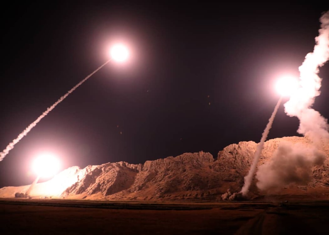 Missiles being launched from an undisclosed location to target militants in eastern Syria early on 1 October, 2018.