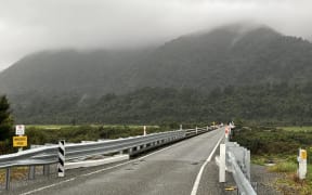 The southern side of the single-lane Wanganui River Bridge on State highway 6, looking east.
