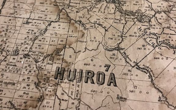 Land sale maps from Taranaki circa 1880s, with Huiroa to the fore and Waitara in the backgorund. The Waitara Dispute started the Taranaki Wars in 1860.
