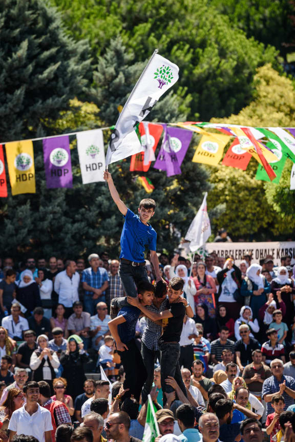Pro Kurdish supporters gather during a rally against the military coup and the state of emergency.