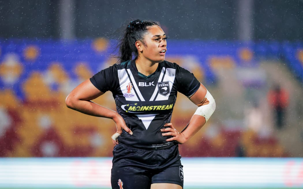 New Zealand’s Otesa Pule - New Zealand Kiwi Ferns v France Women, Round 1 of the Women’s Rugby League World Cup England 2021 (played in 2022) at LNER Community Stadium, York, England on Wednesday 2 November 2022.