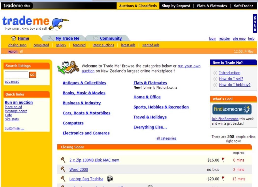 Trade Me homepage in 2004.