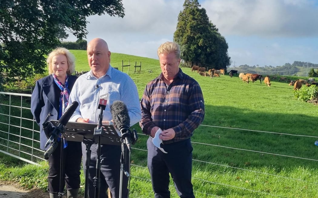 National Party leader Christopher Luxon announces the party's new farming package on 19 April 2023.