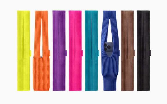 The short strap design is available in eight colours: lemon, mandarin, purple, pink, peacock, sapphire, cinnamon, and black.